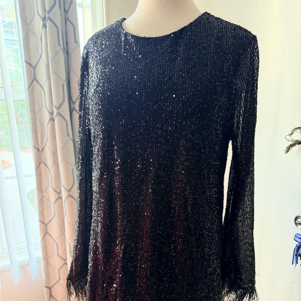 Wayf Black Sequin Long Sleeve Dress